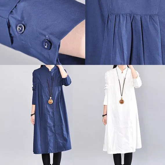 2018 navy pure linen dresses plus size clothing linen clothing dress casual Cinched solid color linen dresses