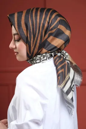 Afvente Patterned Cotton Scarf Brown Hijabs