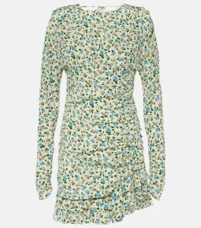 Alessandra Rich silk mini dress with floral print and open back, multicolor