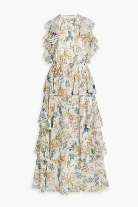 AMUR Crepe De Chine Floral Tiered Maxi Dress, Yellow