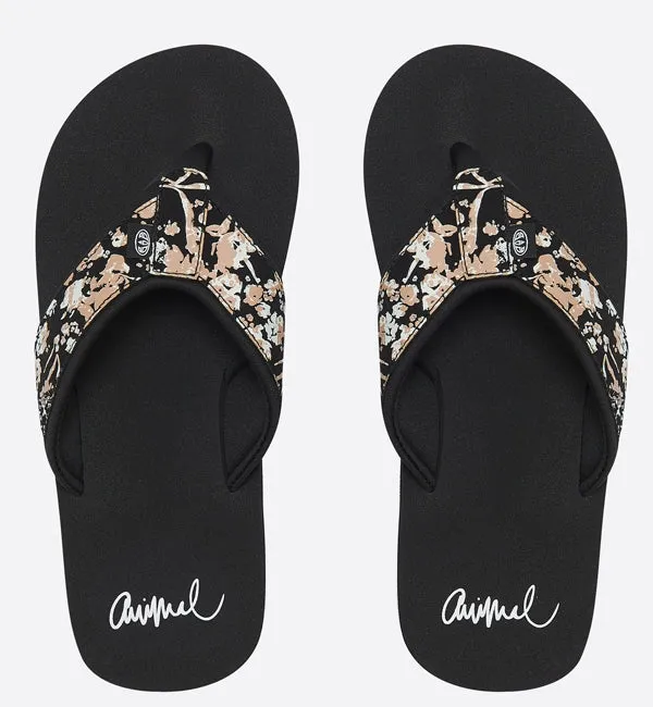 Animal Womens Swish Upper AOP Flip Flops  - Black