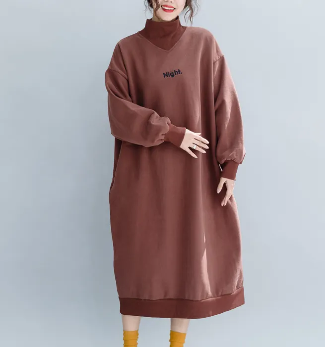 Autumn Fleece Dresses Loose Fall Dresses Casual Women Dresses ZRL97213