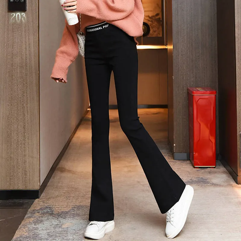 Bell Bottoms Women High Waist Slim-Look Stretchable Leggings Outdoor Elastic Wide Leg Casual Pants