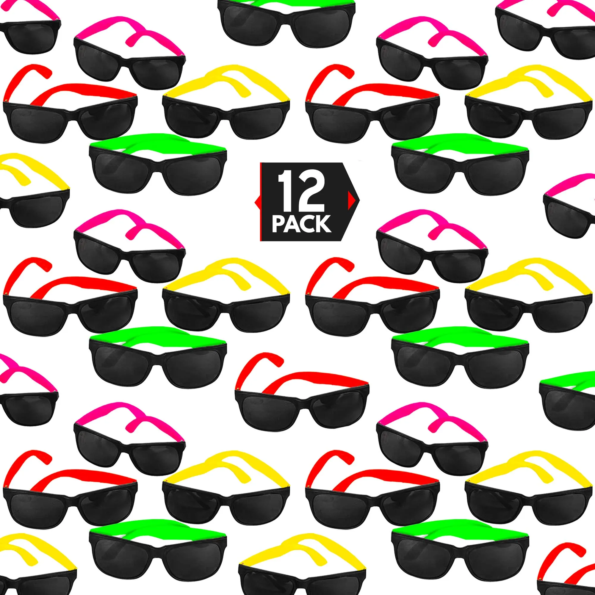 Big Mo's Toys 12 Pack 80's Style Neon Party Sunglasses – Fantastic Party Pack Favors, Party Toys for Goody Bags