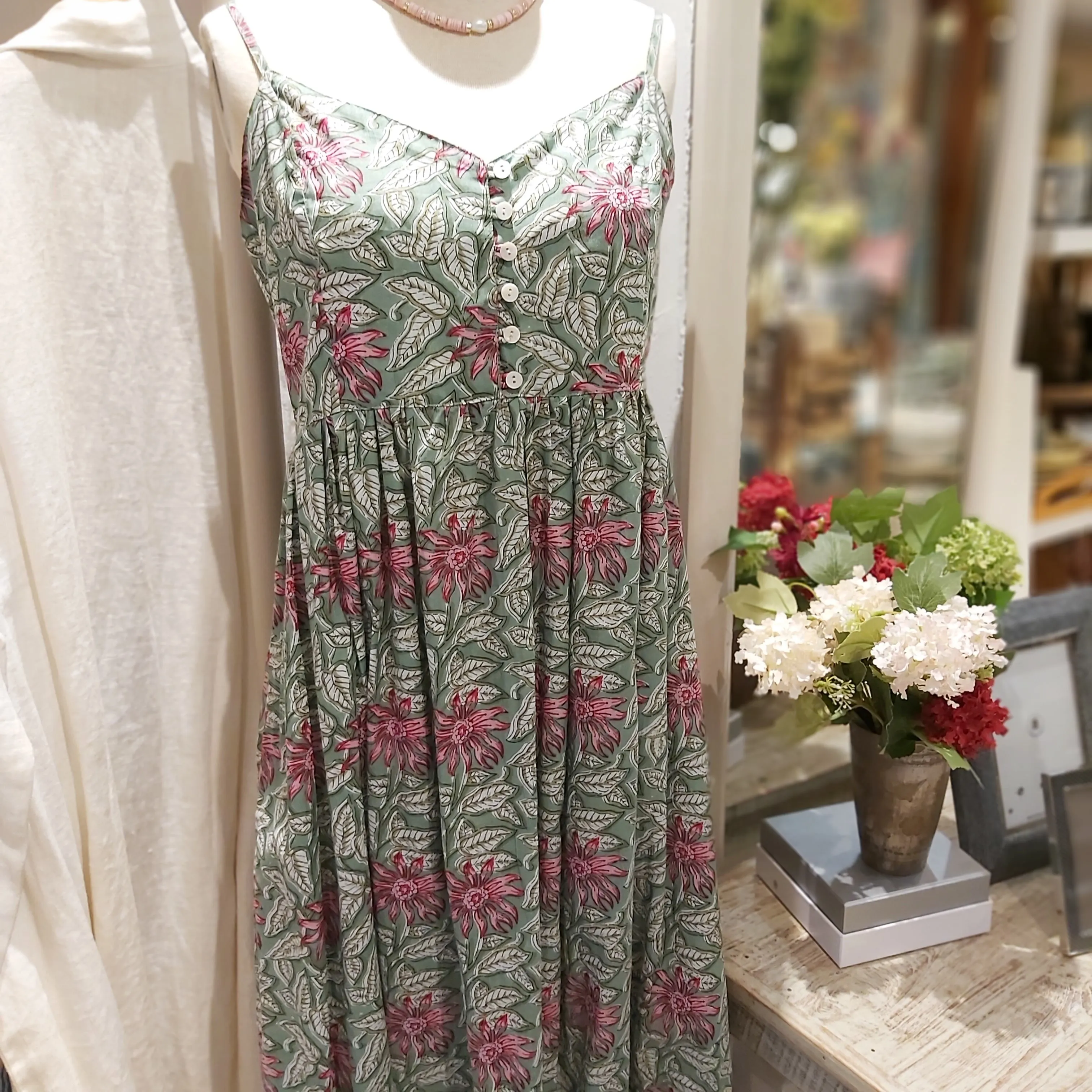 Block Print Sundress Floral Green