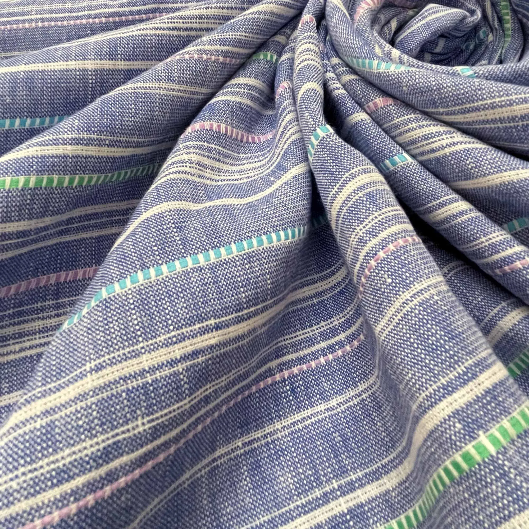 Blue Striped Linen Extra Wide Fabric