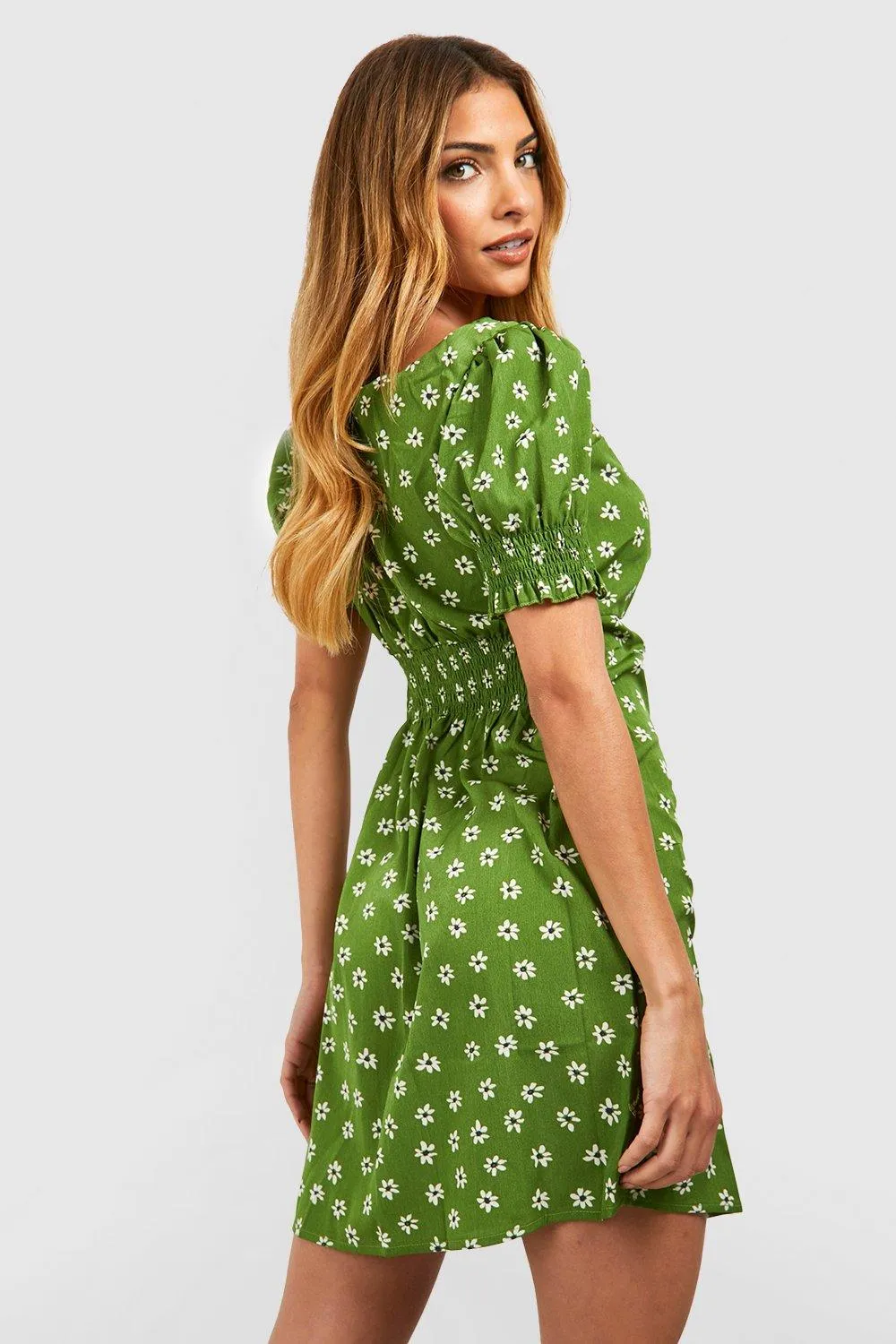 Boohoo Floral Sleeve Sundress, Green