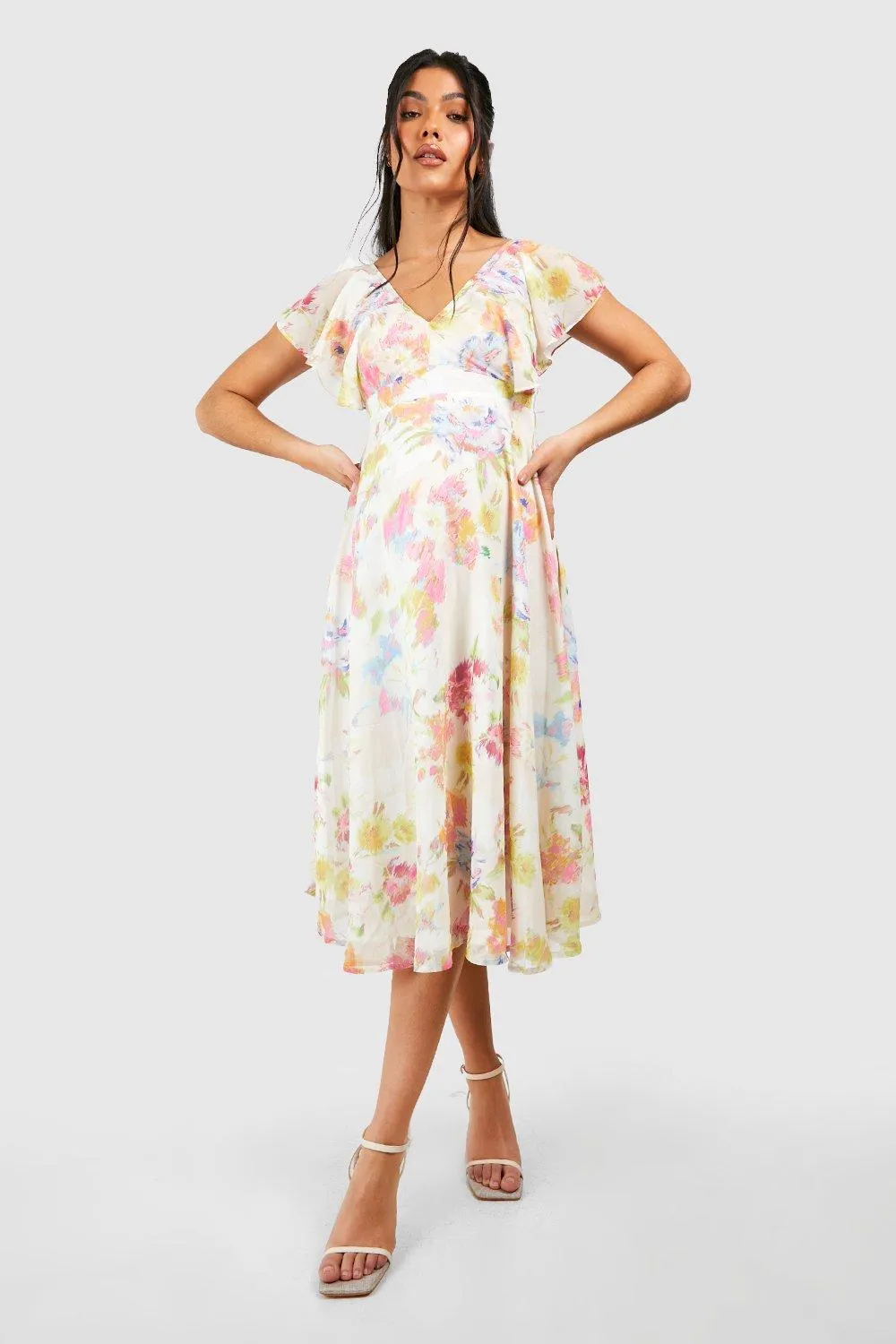 Boohoo Floral Tie Back Midi Dress, Multicolor