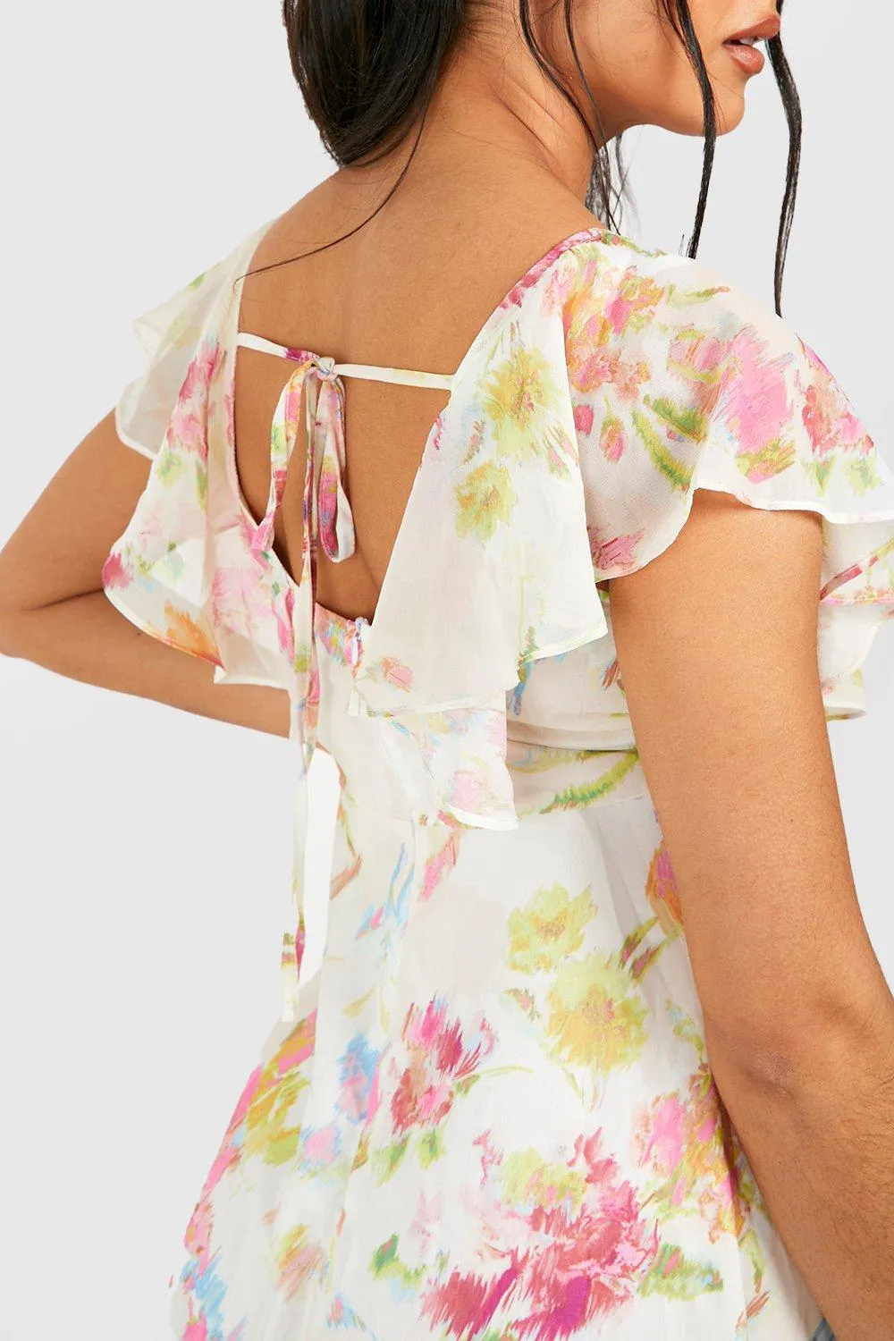 Boohoo Floral Tie Back Midi Dress, Multicolor