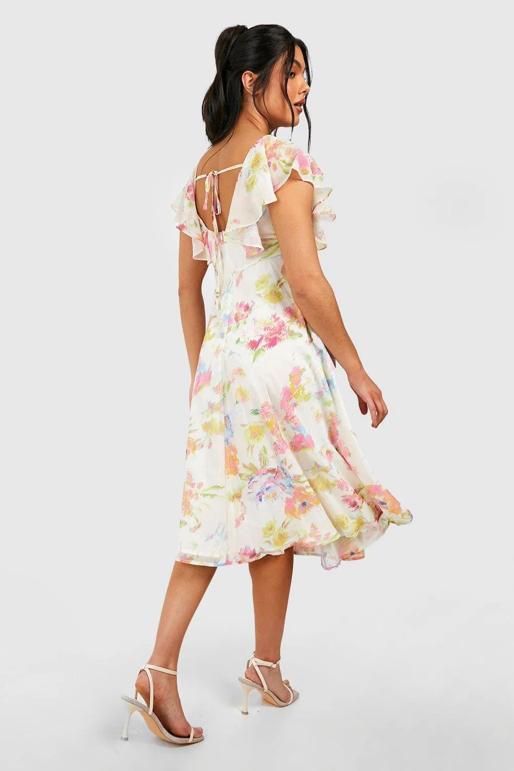 Boohoo Floral Tie Back Midi Dress, Multicolor