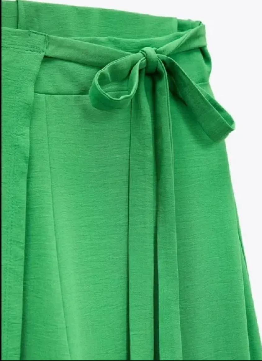 Bright Spring Kelly Green Wide Leg Wrap Pants