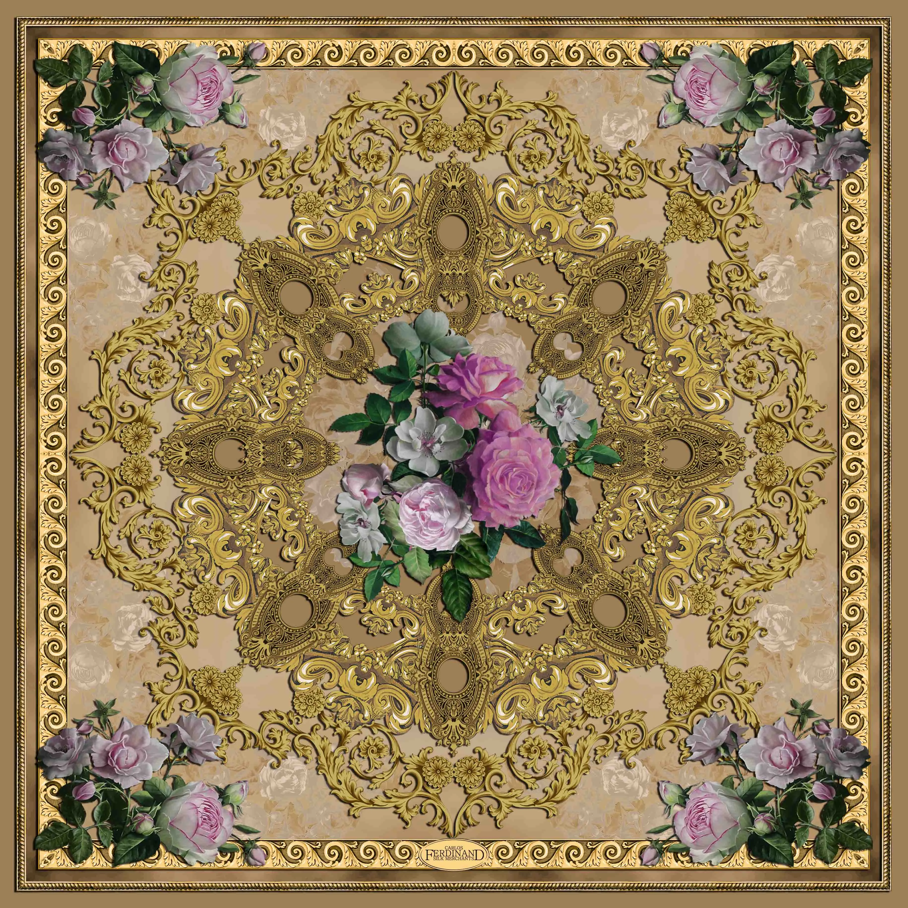 Carlos Ferdinand PInk roses on gold  CF169 90cm