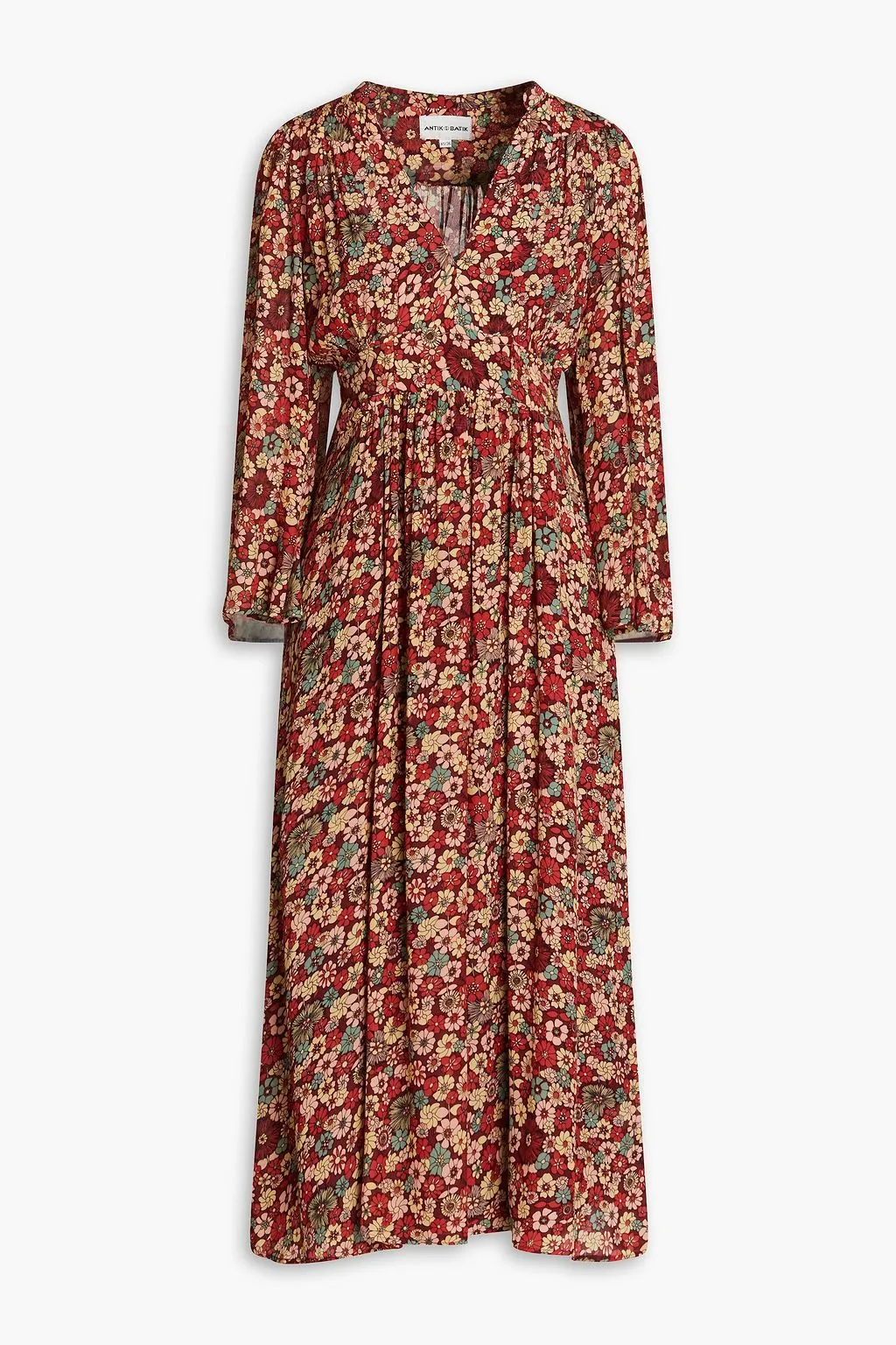 Colline crepe de Chine midi dress with floral print ANTIK BATIK, burgundy