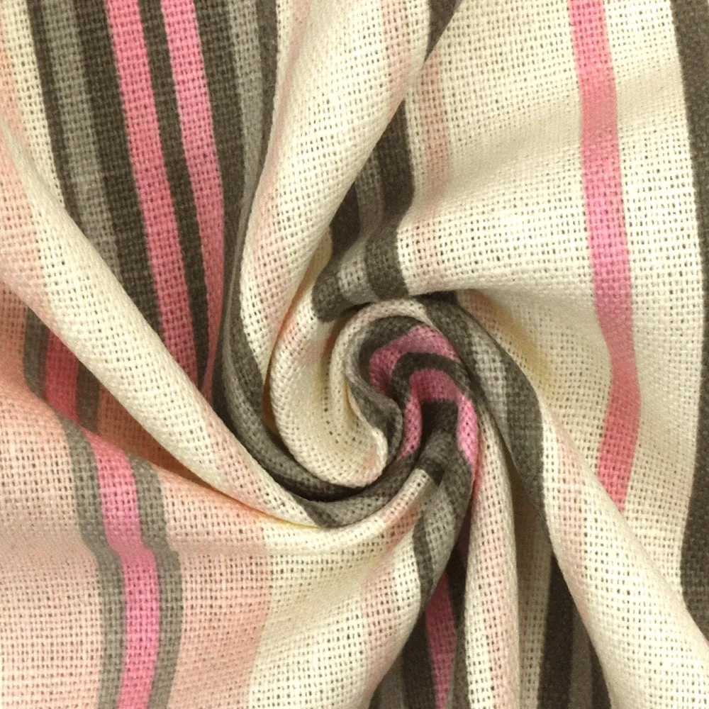 Cream Ivory- Pink-Multi Stripe Printed Linen Shirting Woven Fabric