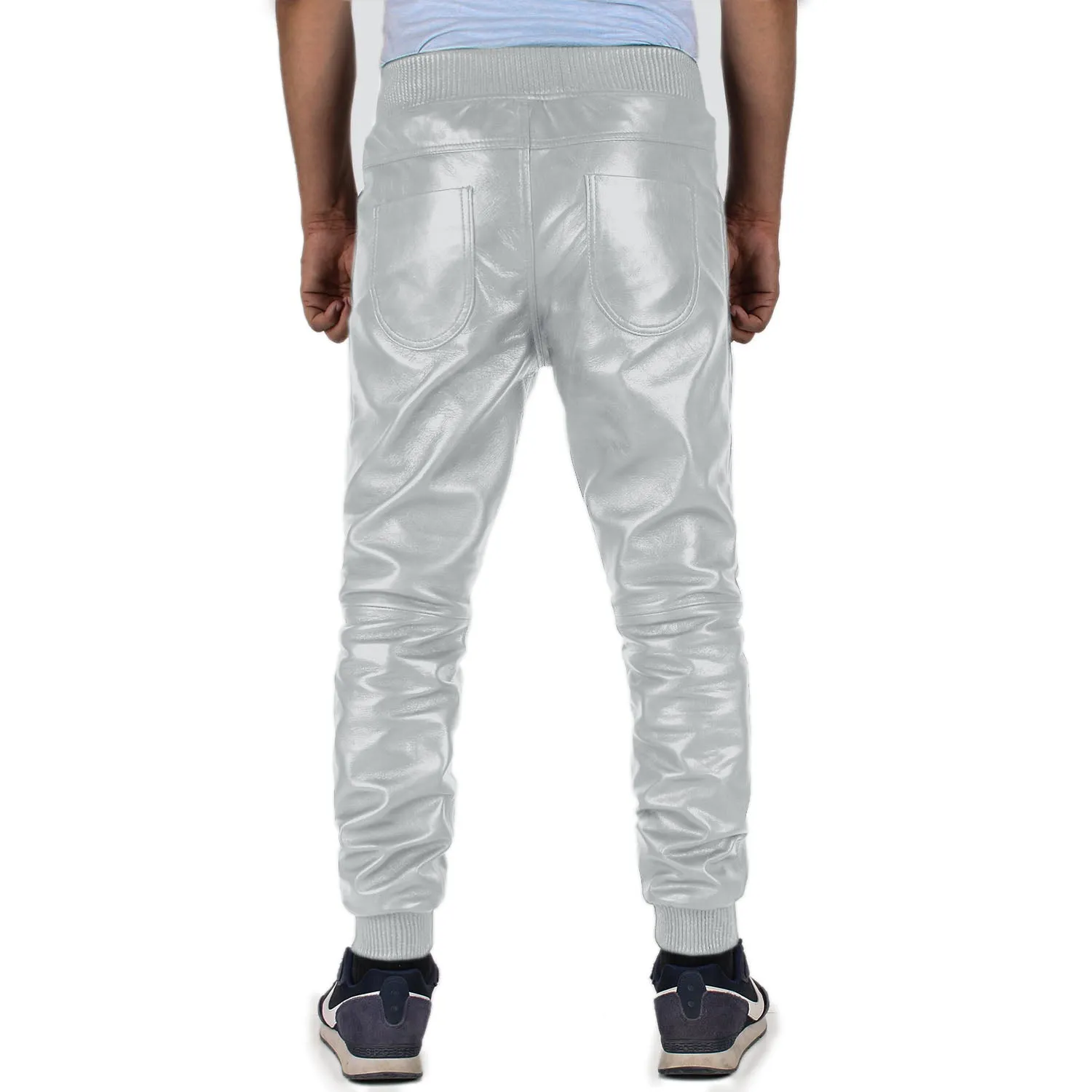 Delara Men's White Leather Jogger Pants