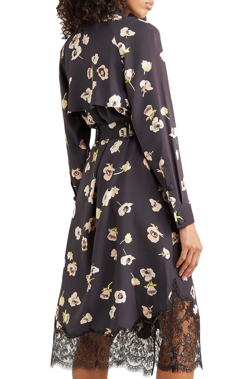 Double-breasted crepe midi dress with lace trim and floral print LELA ROSE blue