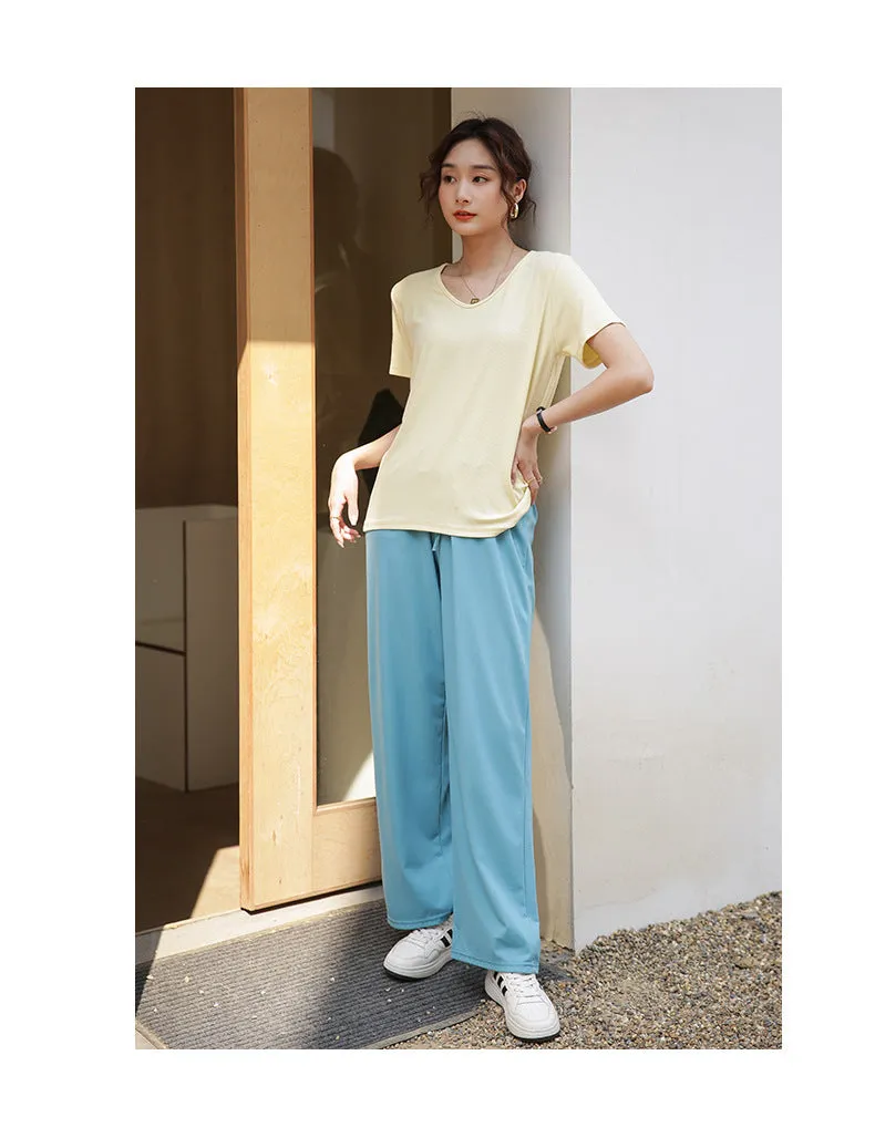 Drape Elastic Waist Wide Leg Casual Pants Women Summer Korean High Slim Look Straight Loose Pants