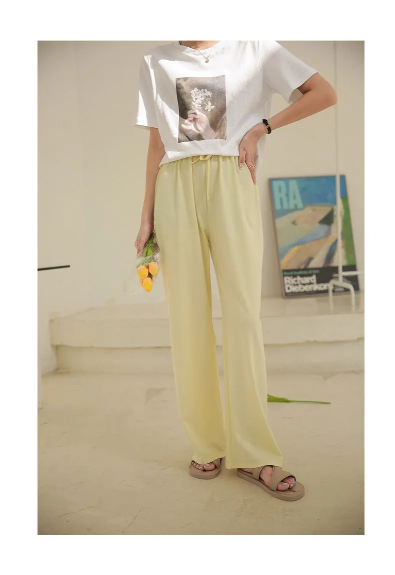 Drape Elastic Waist Wide Leg Casual Pants Women Summer Korean High Slim Look Straight Loose Pants