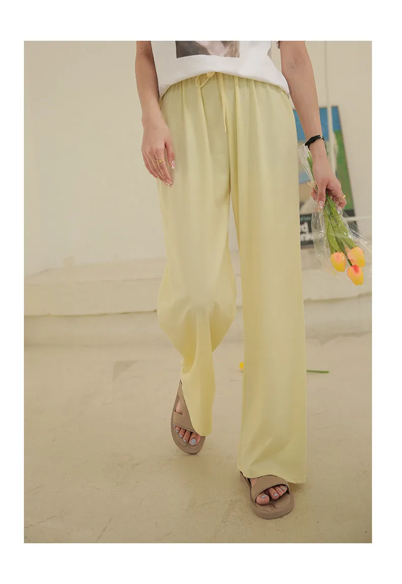 Drape Elastic Waist Wide Leg Casual Pants Women Summer Korean High Slim Look Straight Loose Pants