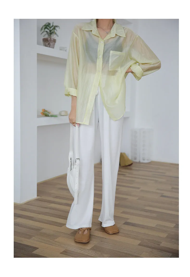 Drape Elastic Waist Wide Leg Casual Pants Women Summer Korean High Slim Look Straight Loose Pants