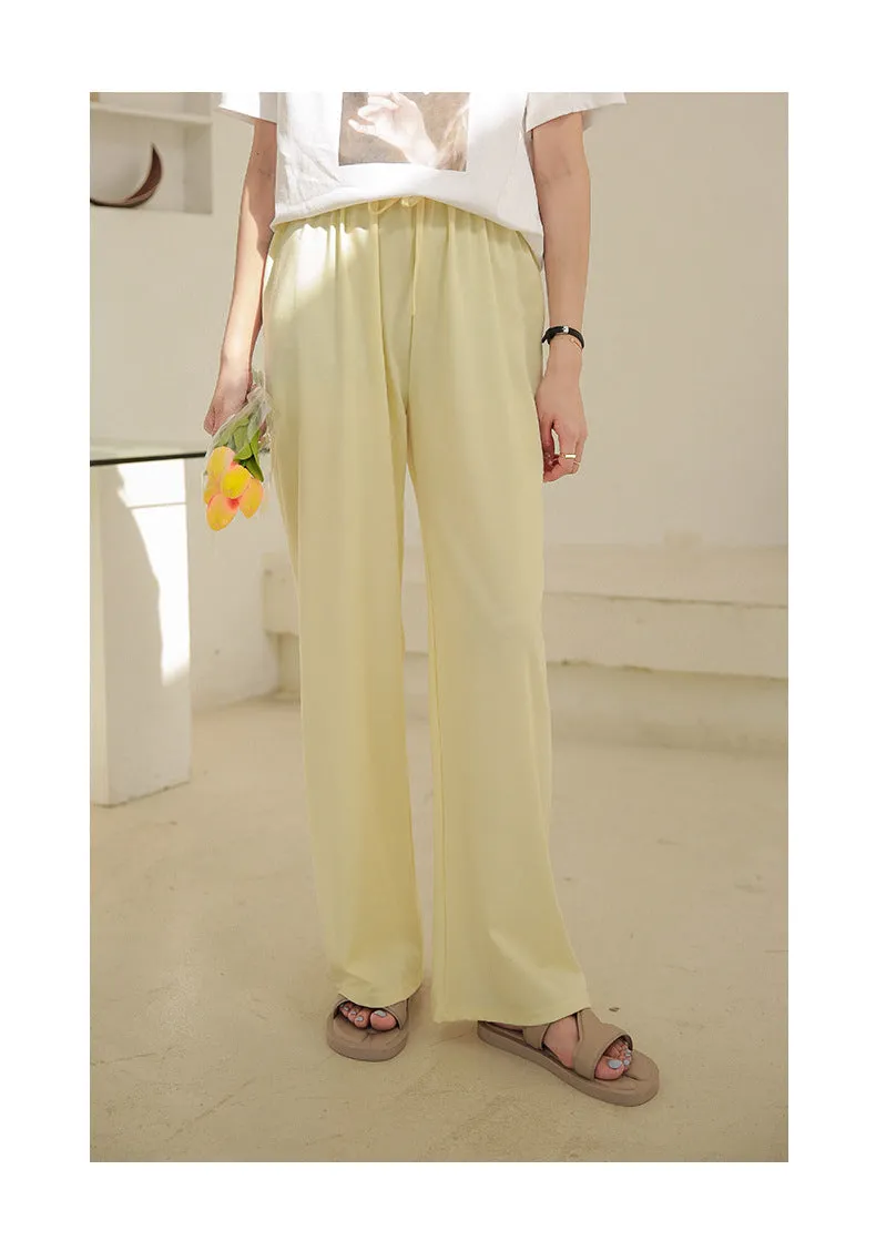 Drape Elastic Waist Wide Leg Casual Pants Women Summer Korean High Slim Look Straight Loose Pants