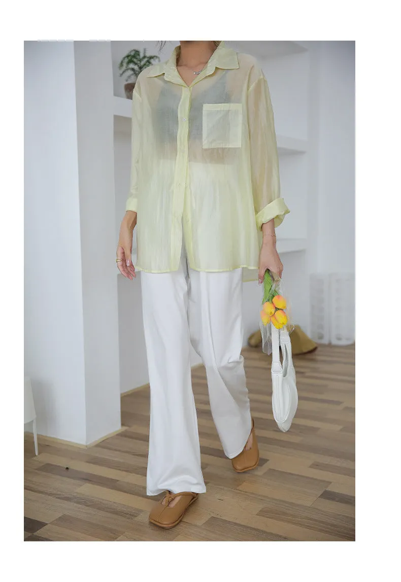 Drape Elastic Waist Wide Leg Casual Pants Women Summer Korean High Slim Look Straight Loose Pants