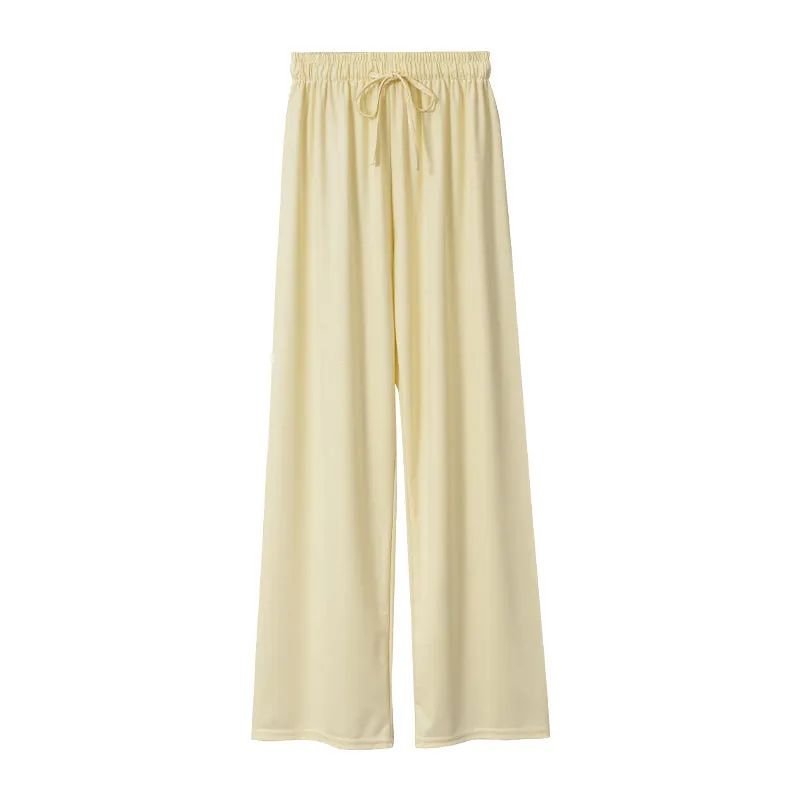 Drape Elastic Waist Wide Leg Casual Pants Women Summer Korean High Slim Look Straight Loose Pants