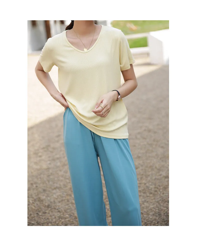 Drape Elastic Waist Wide Leg Casual Pants Women Summer Korean High Slim Look Straight Loose Pants