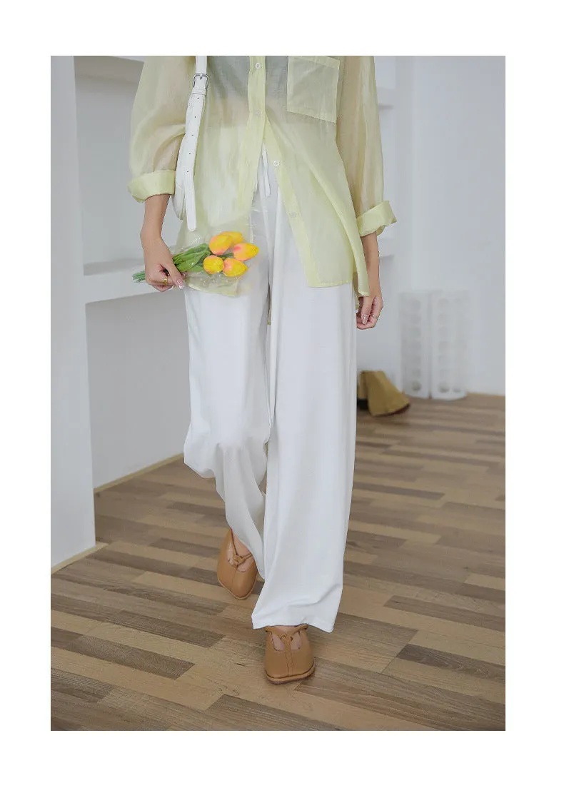 Drape Elastic Waist Wide Leg Casual Pants Women Summer Korean High Slim Look Straight Loose Pants