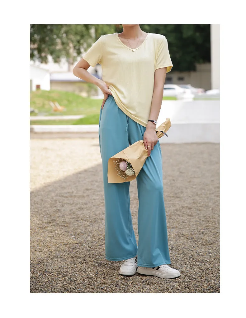 Drape Elastic Waist Wide Leg Casual Pants Women Summer Korean High Slim Look Straight Loose Pants