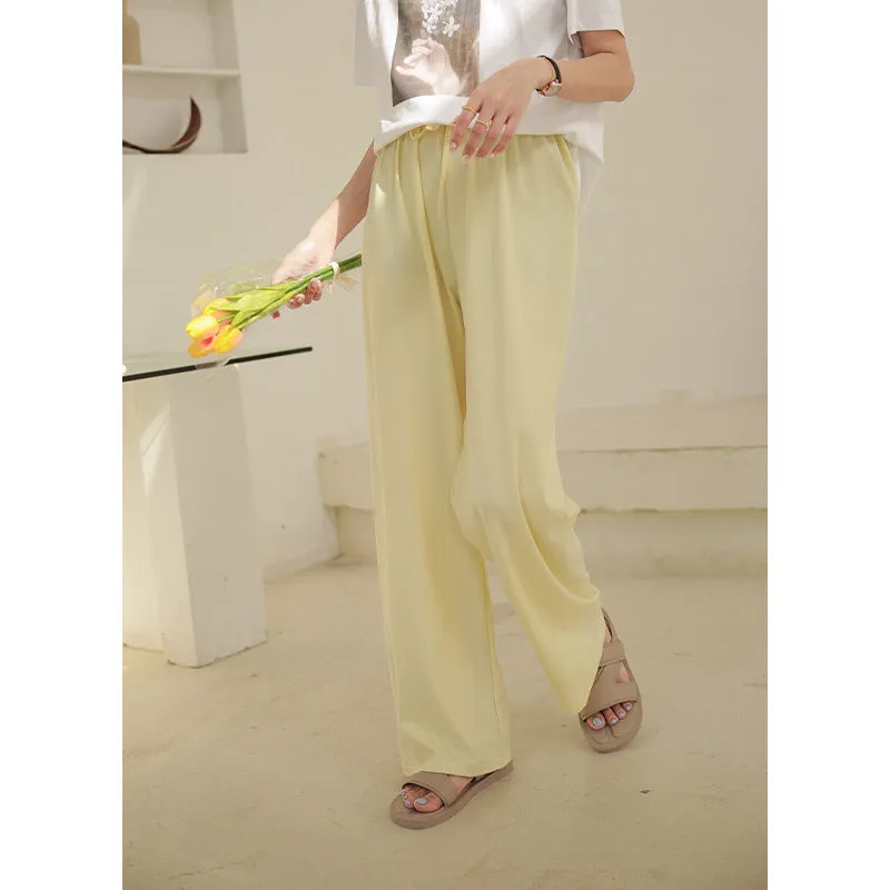 Drape Elastic Waist Wide Leg Casual Pants Women Summer Korean High Slim Look Straight Loose Pants