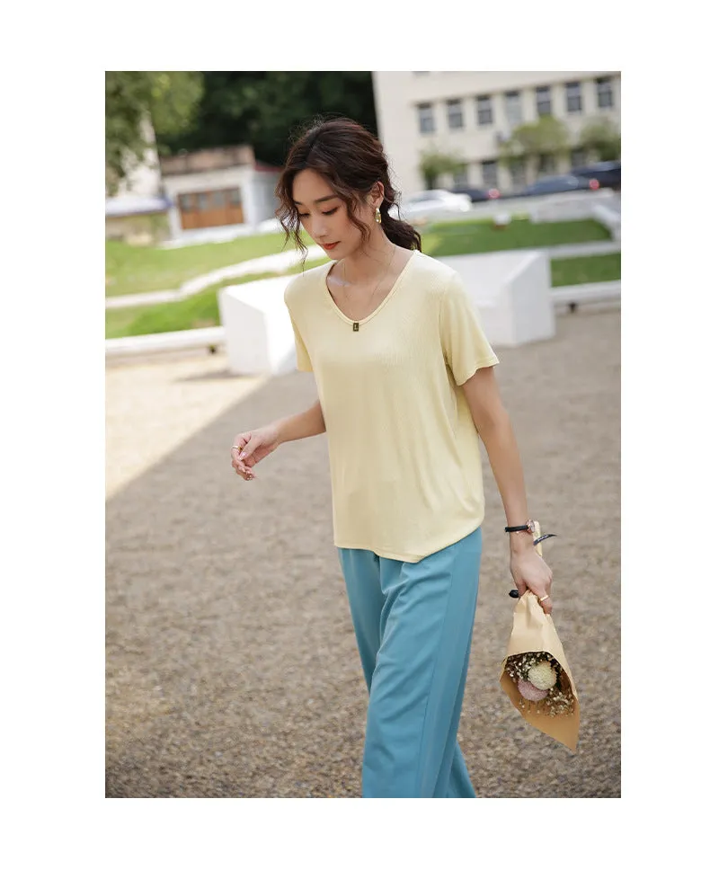 Drape Elastic Waist Wide Leg Casual Pants Women Summer Korean High Slim Look Straight Loose Pants