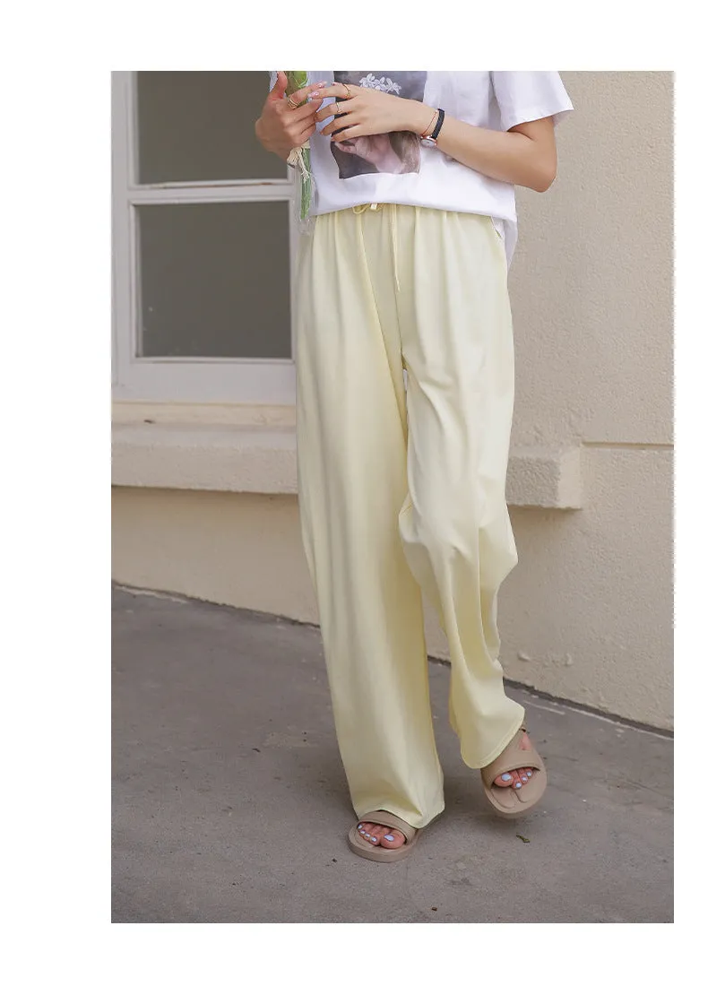 Drape Elastic Waist Wide Leg Casual Pants Women Summer Korean High Slim Look Straight Loose Pants