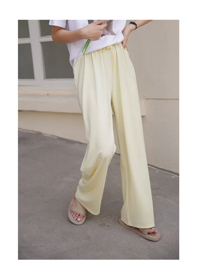 Drape Elastic Waist Wide Leg Casual Pants Women Summer Korean High Slim Look Straight Loose Pants