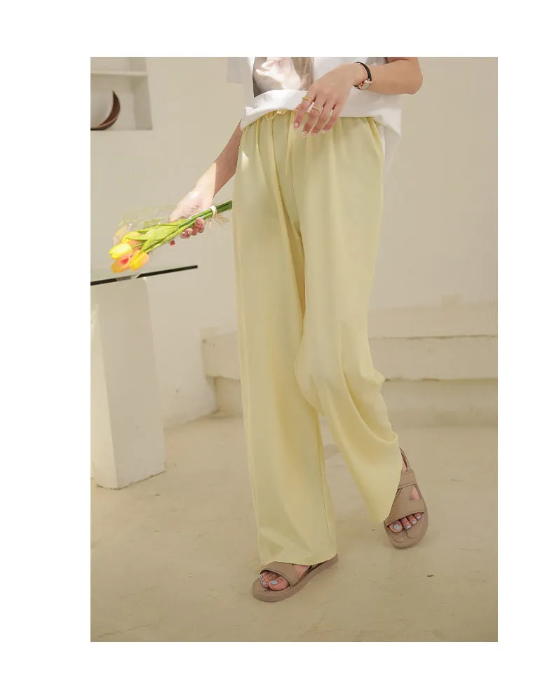 Drape Elastic Waist Wide Leg Casual Pants Women Summer Korean High Slim Look Straight Loose Pants