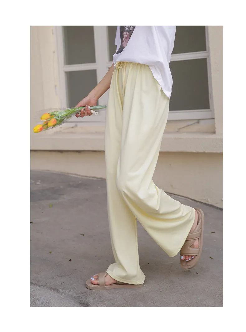 Drape Elastic Waist Wide Leg Casual Pants Women Summer Korean High Slim Look Straight Loose Pants