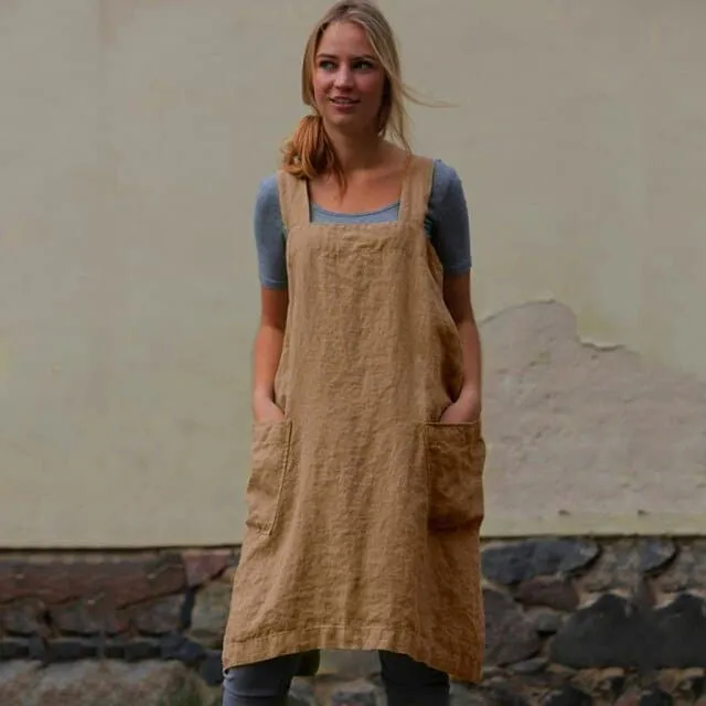 DressBetty - Female Square Cross Apron Dresses Women Cotton Linen Pinafore Dresses