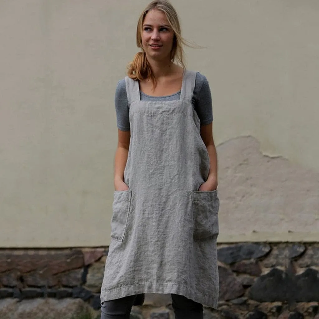 DressBetty - Female Square Cross Apron Dresses Women Cotton Linen Pinafore Dresses