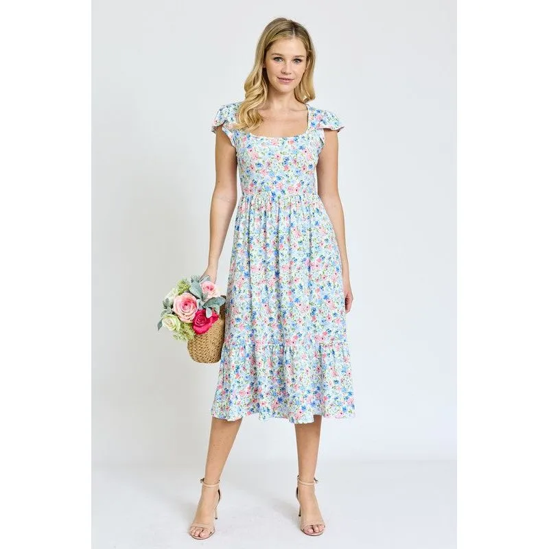 EG FASHION Flutter Sleeve Ditsy Floral Chevron Sundress