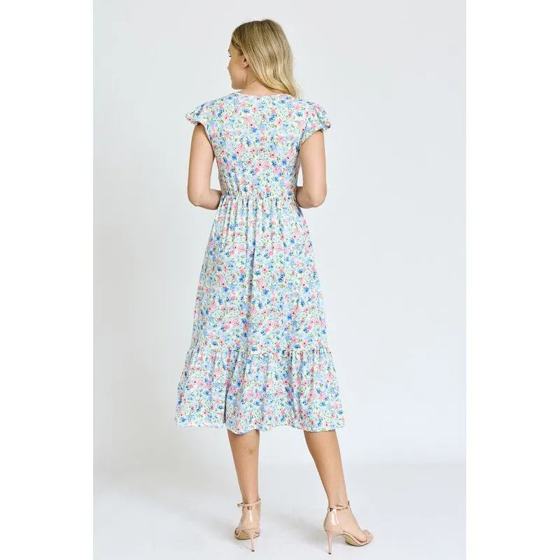 EG FASHION Flutter Sleeve Ditsy Floral Chevron Sundress