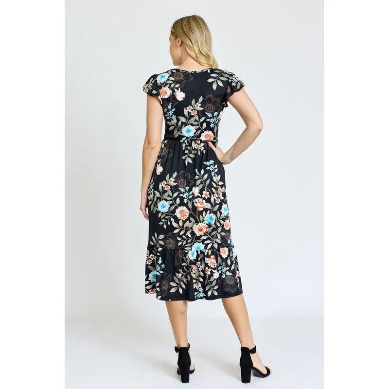 EG FASHION Flutter Sleeve Ditsy Floral Chevron Sundress