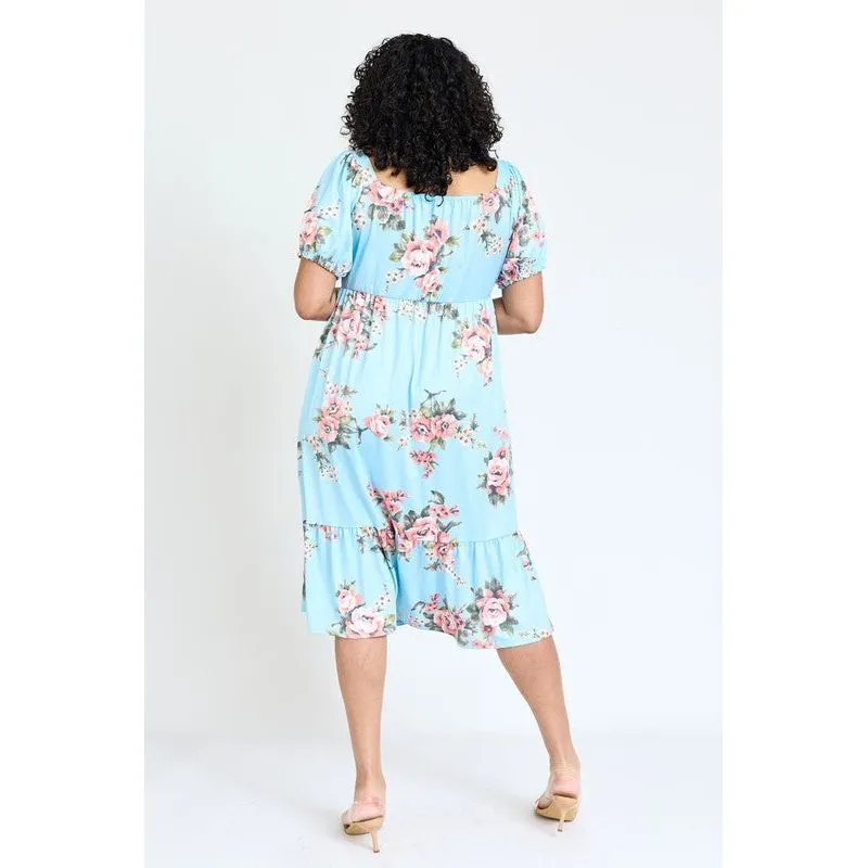 EG FASHION Plus Floral Square Neck Puff Sleeve Boho Dress