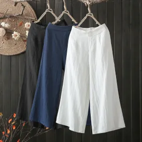 Elastic Waist Cotton Blend Wide Leg Pants Women Thin Loose Plus Size Summer High Line Straight Casual Pants