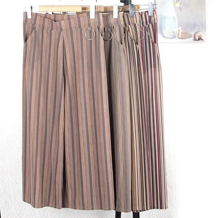 Elderly Summer Women Loose Plus Size Outdoor Mom Elderly Elastic High Waist Wide Leg Long Pants