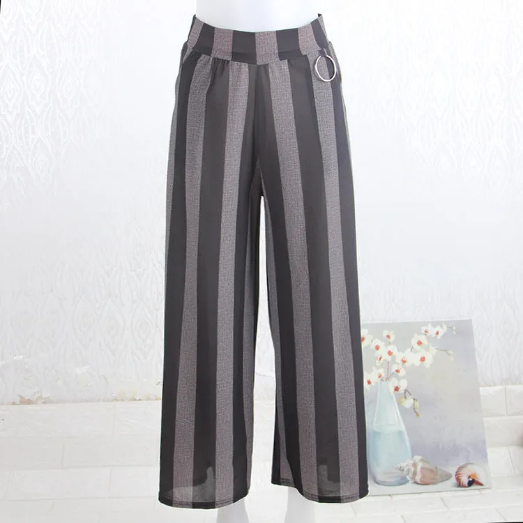 Elderly Summer Women Loose Plus Size Outdoor Mom Elderly Elastic High Waist Wide Leg Long Pants