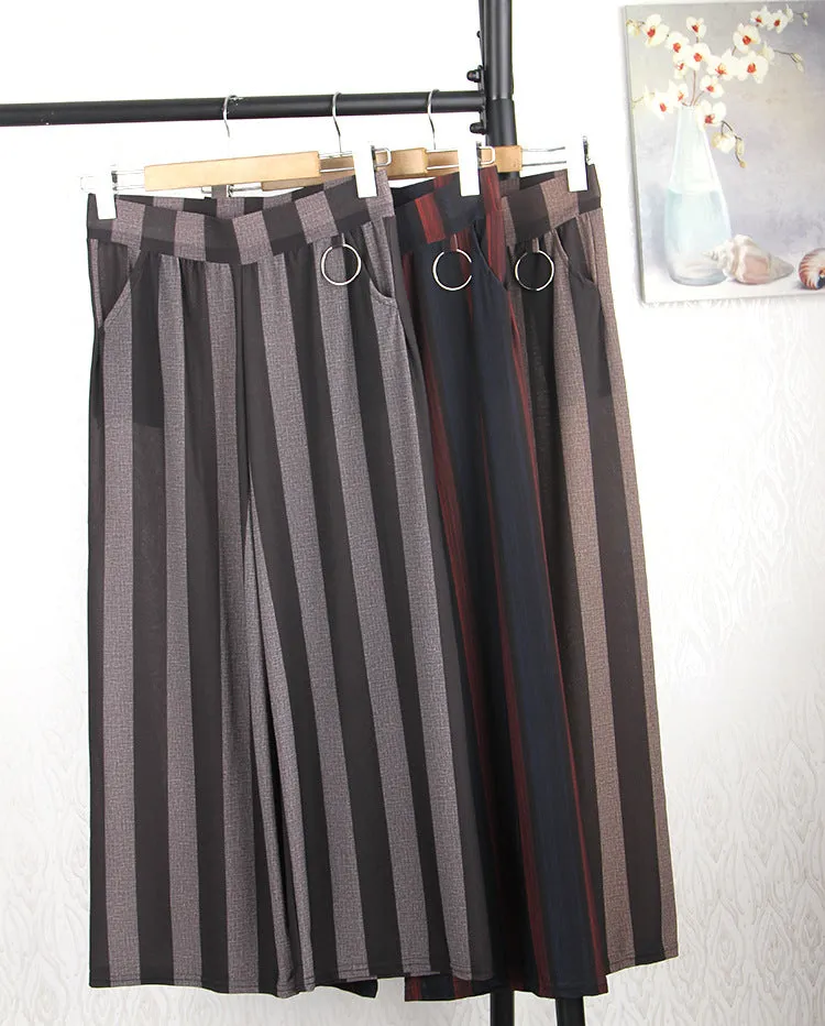 Elderly Summer Women Loose Plus Size Outdoor Mom Elderly Elastic High Waist Wide Leg Long Pants