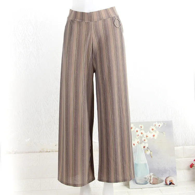 Elderly Summer Women Loose Plus Size Outdoor Mom Elderly Elastic High Waist Wide Leg Long Pants