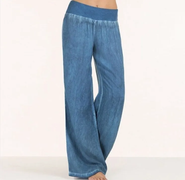 Europe Plus Size Women Casual Pants Thin Denim Pants Wide Leg Long Pants