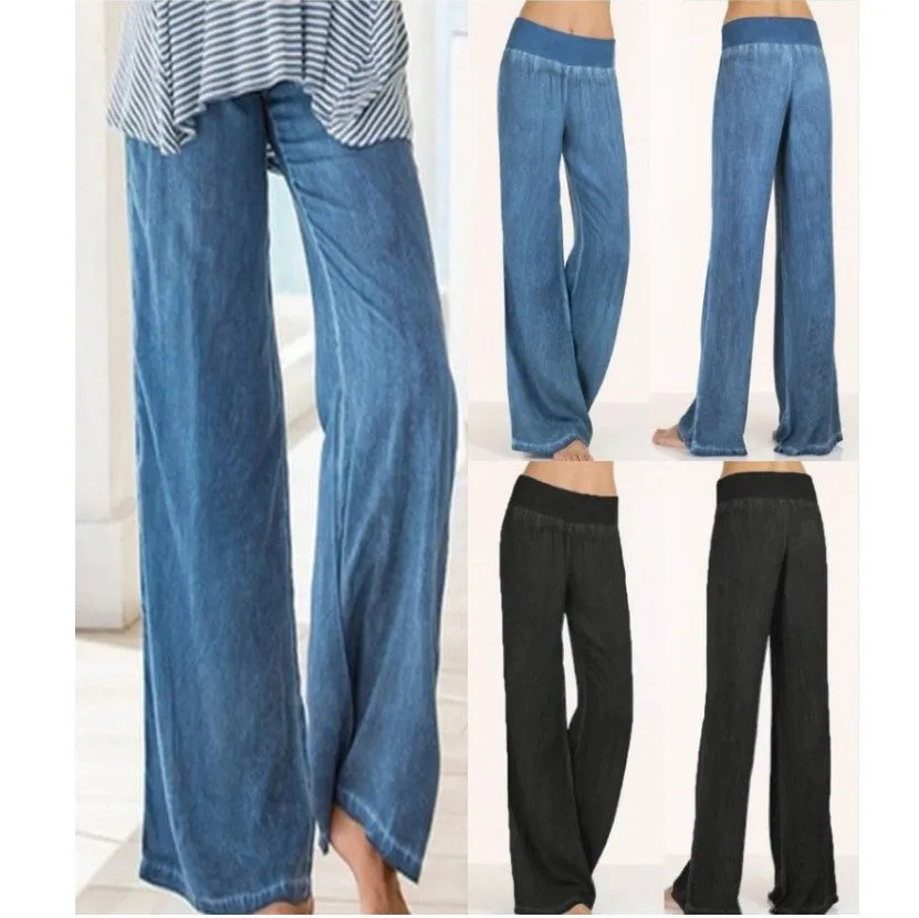 Europe Plus Size Women Casual Pants Thin Denim Pants Wide Leg Long Pants