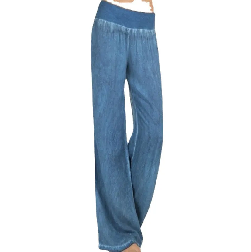 Europe Plus Size Women Casual Pants Thin Denim Pants Wide Leg Long Pants